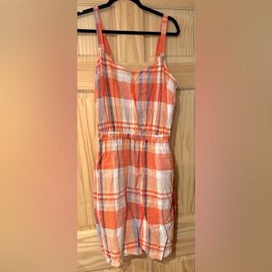 Large Old Navy Orange, Navy Blue and Cream Plaid Tank Top Dress with Pockets